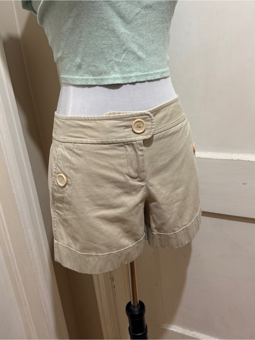 LOFT Khaki 4 pocket Shorts with Decorative Buttons - Picture 5 of 8